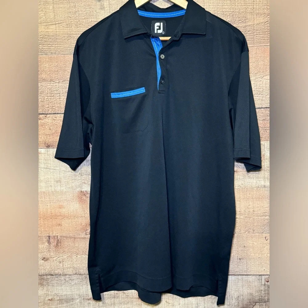 FootJoy Lisle Faux Layer Polo Men's size Large Black Blue Golf Athleisure